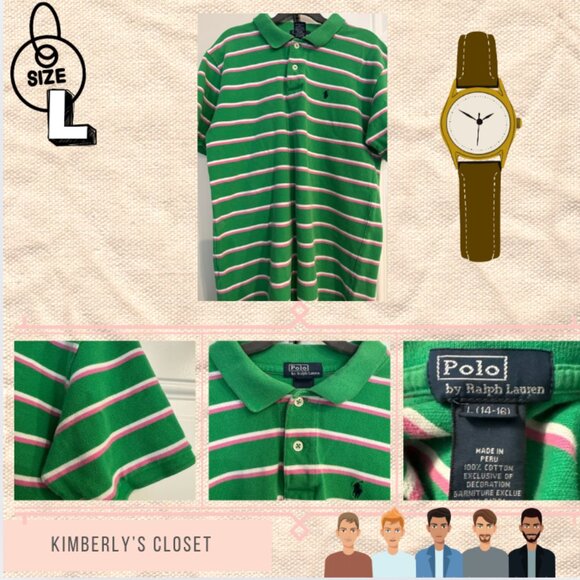 Ralph Lauren "Polo by Ralph Lauren" boys line size Large Pink, green, white - Picture 4 of 6